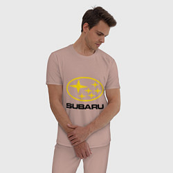 Пижама хлопковая мужская Subaru Logo цвета пыльно-розовый — фото 2