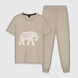 Пижама хлопковая мужская Расписной слон, цвет: миндальный
