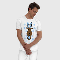 Пижама хлопковая мужская Милый олень и снежинки цвета белый — фото 2