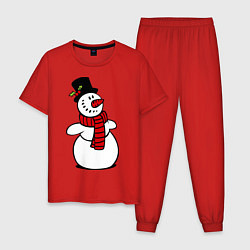 Пижама хлопковая мужская Весёлый снеговик, цвет: красный