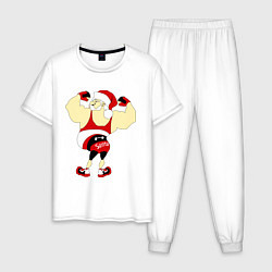 Пижама хлопковая мужская Санта бодибилдер, цвет: белый