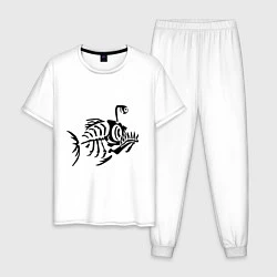 Пижама хлопковая мужская Скелет глубоководной рыбы, цвет: белый
