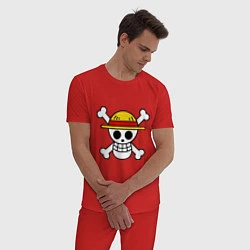 Пижама хлопковая мужская Флаг Луффи, цвет: красный — фото 2