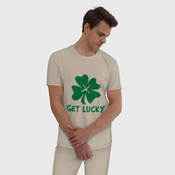 Пижама хлопковая мужская Get lucky, цвет: миндальный — фото 2