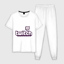 Пижама хлопковая мужская Twitch Logo, цвет: белый