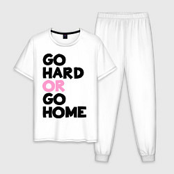 Пижама хлопковая мужская Go hard or go home, цвет: белый