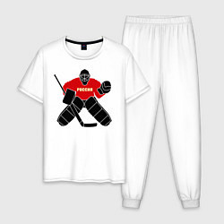 Пижама хлопковая мужская Хоккей Россия, цвет: белый