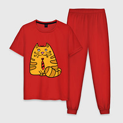 Пижама хлопковая мужская Котик жених, цвет: красный