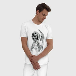 Пижама хлопковая мужская Скелет с бритвой, цвет: белый — фото 2