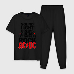 Пижама хлопковая мужская AC/DC Rock, цвет: черный