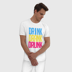 Пижама хлопковая мужская Drink Drank Drunk, цвет: белый — фото 2