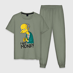 Пижама хлопковая мужская Mr. Burns: I get money, цвет: авокадо