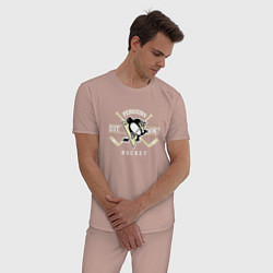 Пижама хлопковая мужская Pittsburgh Penguins: Est.1967, цвет: пыльно-розовый — фото 2