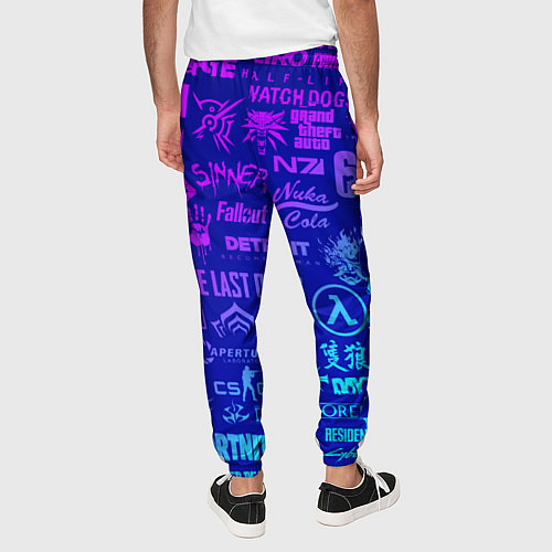 Мужские брюки Неоновые геймерские лого / 3D-принт – фото 4