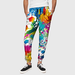 Брюки на резинке мужские Футбольные мячи - красочные брызги, цвет: 3D-принт — фото 2