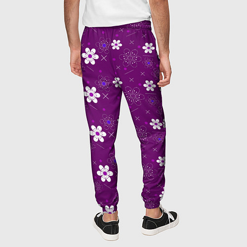 Мужские брюки Узор цветы на фиолетовом фоне / 3D-принт – фото 4