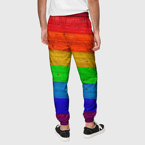 Мужские брюки Разноцветные доски радужный / 3D-принт – фото 4
