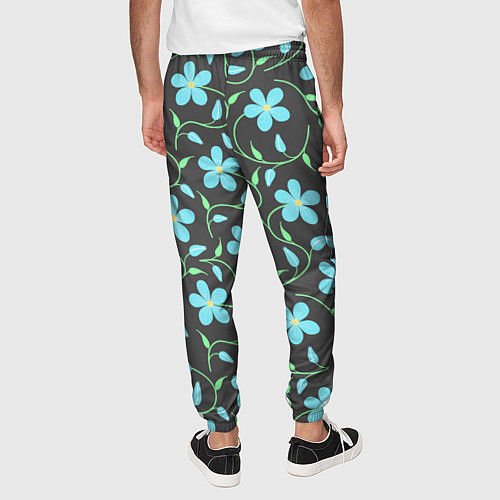 Мужские брюки Цветочный узор на темном фоне / 3D-принт – фото 4