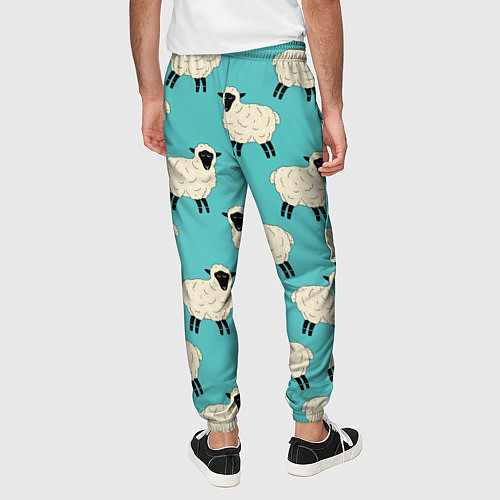 Мужские брюки Овечки паттерн на бирюзовом / 3D-принт – фото 4