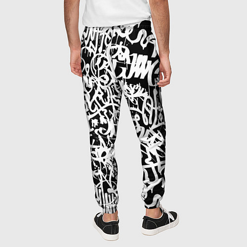 Мужские брюки Graffiti white on black / 3D-принт – фото 4