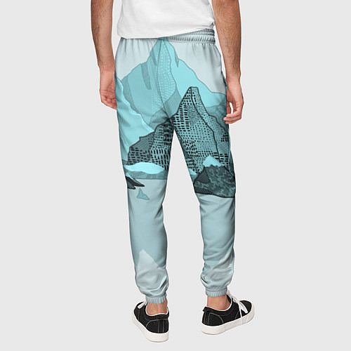 Мужские брюки Голубой горный пейзаж с темно-серыми тенями / 3D-принт – фото 4