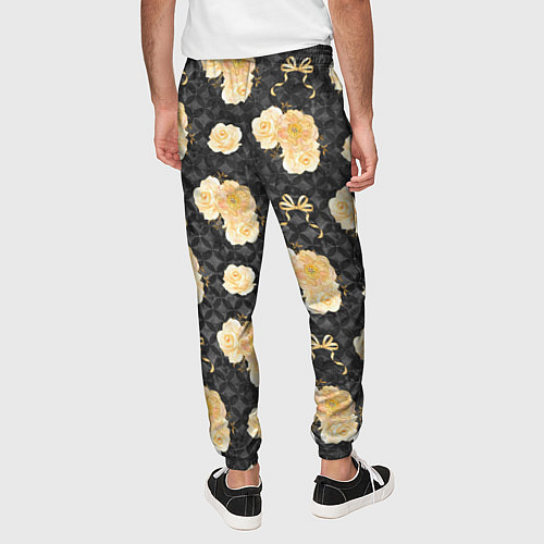 Мужские брюки Желтые цветы на черном фоне / 3D-принт – фото 4