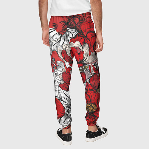 Мужские брюки Цветы на алом фоне / 3D-принт – фото 4