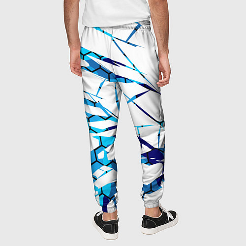 Мужские брюки 3D ВЗРЫВ ПЛИТ Белые и синие осколки / 3D-принт – фото 4