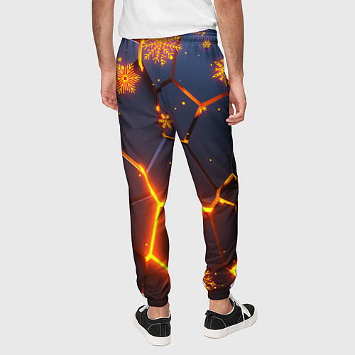Мужские брюки НОВОГОДНИЕ ОГНЕННЫЕ 3D ПЛИТЫ FIRE NEON HEXAGON / 3D-принт – фото 4
