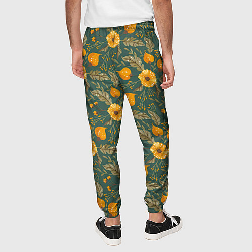 Мужские брюки Желтые цветочки и листья / 3D-принт – фото 4