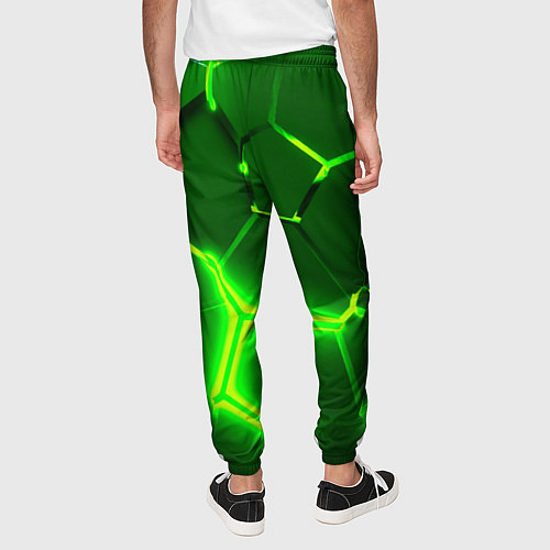 Мужские брюки 3D ПЛИТЫ НЕОН NEON GREEN HEXAGON РАЗЛОМ / 3D-принт – фото 4