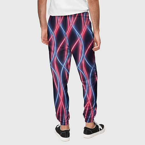 Мужские брюки Неоновые волны Розовый и голубой на темном фоне / 3D-принт – фото 4