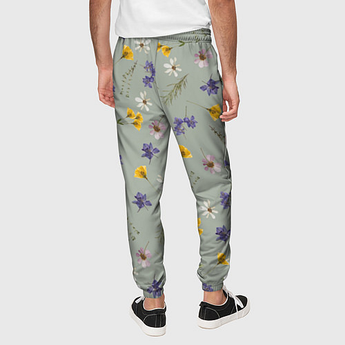 Мужские брюки Простой цветочный принт на зеленом фоне / 3D-принт – фото 4