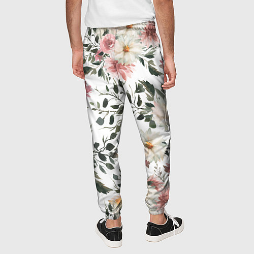 Мужские брюки Цветы Акварельно-Белые / 3D-принт – фото 4