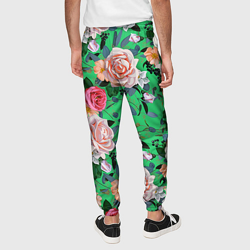 Мужские брюки Нежные розы на изумрудном фоне / 3D-принт – фото 4