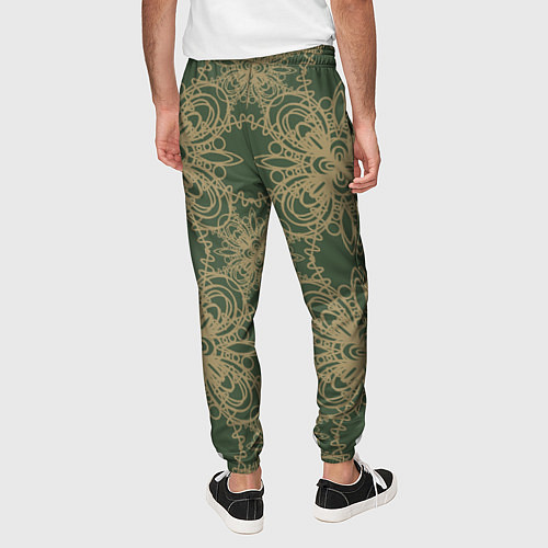 Мужские брюки Зелено-золотой фрактальный узор / 3D-принт – фото 4