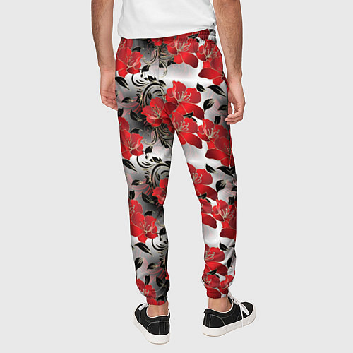 Мужские брюки Красные абстрактные цветы / 3D-принт – фото 4