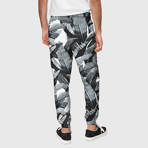 Мужские брюки Чёрно-белые Листья Пальм / 3D-принт – фото 4