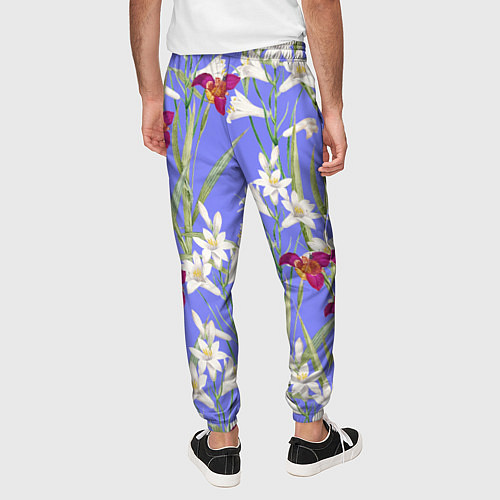 Мужские брюки Цветы Белые Лилии и Красные Тигридии / 3D-принт – фото 4