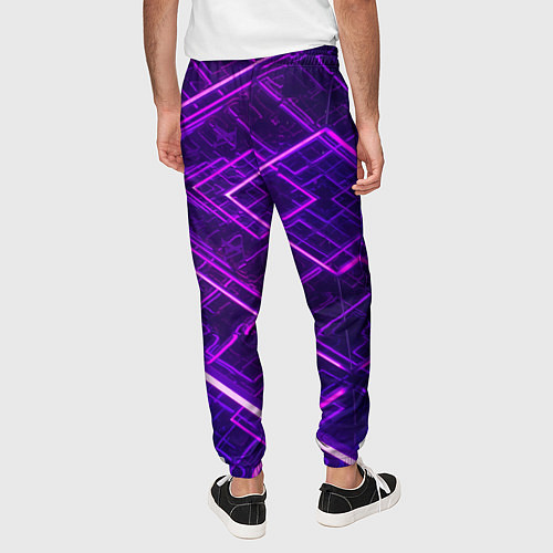 Мужские брюки Неоновые ромбы в абстракции - Фиолетовый / 3D-принт – фото 4