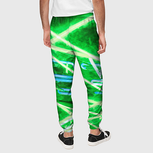 Мужские брюки Неоновые лучи и буквы - Зелёный / 3D-принт – фото 4