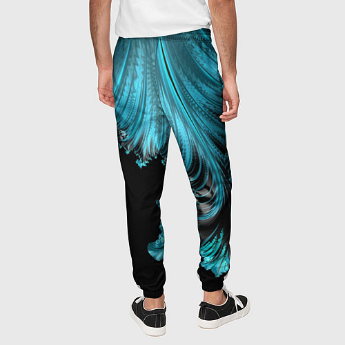 Мужские брюки Черный с голубым неоновый фрактал Ледяная абстракц / 3D-принт – фото 4