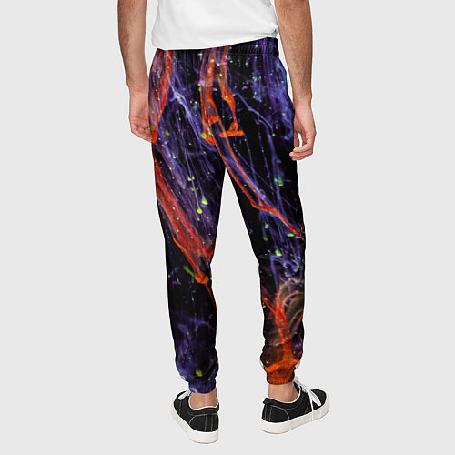 Мужские брюки Неоновые краски во тьме - Оранжевый и фиолетовый / 3D-принт – фото 4