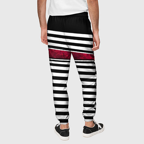 Мужские брюки Полосатый современный черно-белый с красной вставк / 3D-принт – фото 4