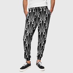 Брюки на резинке мужские Черно-белый модный геометрический узор арт деко, цвет: 3D-принт — фото 2