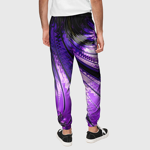 Мужские брюки Неоновый фрактал черный с фиолетовым Абстракция / 3D-принт – фото 4