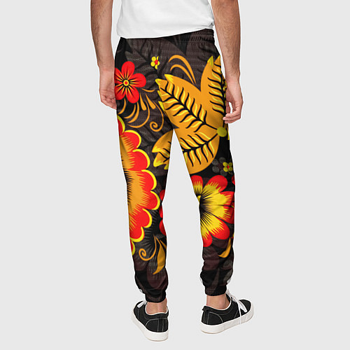 Мужские брюки Хохломская Роспись Цветы На Тёмном Фоне / 3D-принт – фото 4