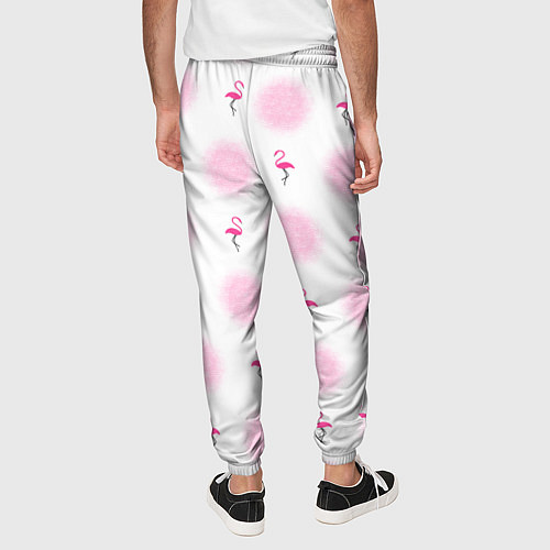 Мужские брюки Фламинго и круги на белом фоне / 3D-принт – фото 4