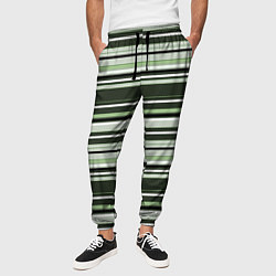 Брюки на резинке мужские Горизонтальные зеленые белые полосы, цвет: 3D-принт — фото 2