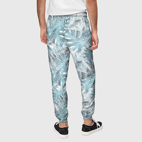 Мужские брюки Голубые листья пальмы на белом / 3D-принт – фото 4